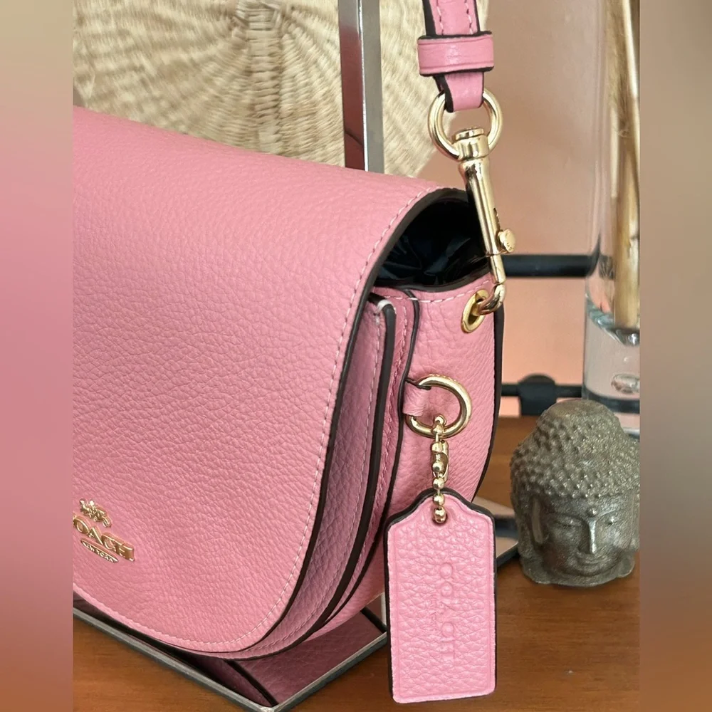 COACH Ellen Pebble Leather Flap Crossbody Bag in Bubblegum Pink - Picture 4 of 12